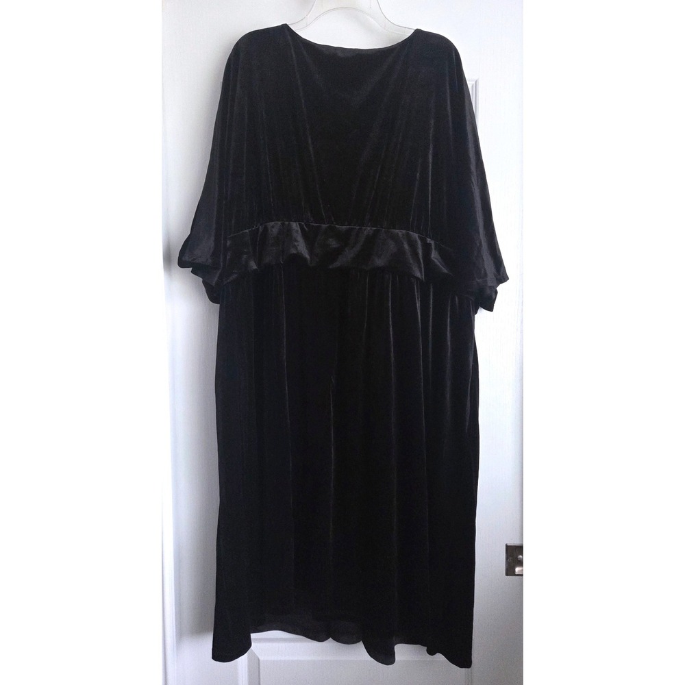 Kiyonna Black Velvet Surplice V-Neck Empire Waist Dress Plus Size 5X Pockets NEW - Picture 3 of 7